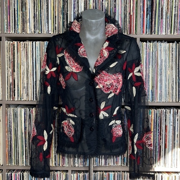 Y2K Floral Embroidered Tulle Blazer Size 6 - Picture 3 of 4